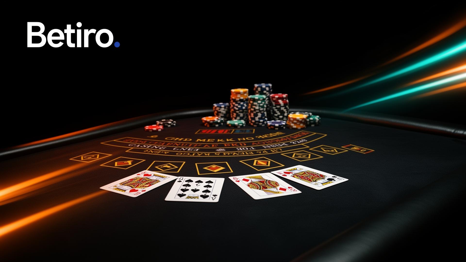 Betiro live casino promotie banner met blackjack tafel, kaarten en fiches